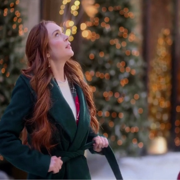 Dark Green (Forest) Cole Haan Collar Wrap Coat w/ Belt - Picture 10 of 10